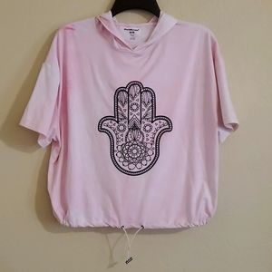 Hamsa Pink Tie Dye Drawstring Beach Shirt Crop Hoddie Charlotte Russe Medium